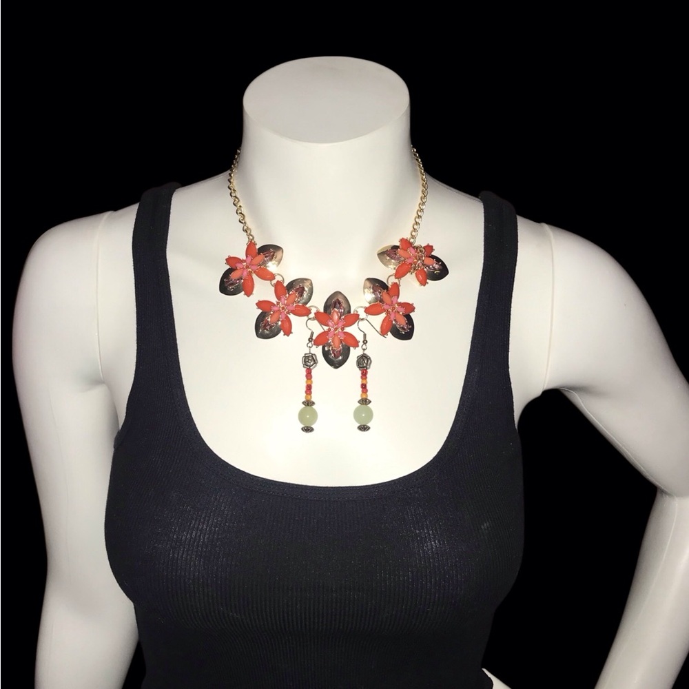 Vintage 1990 Orange Necklace and Earrings